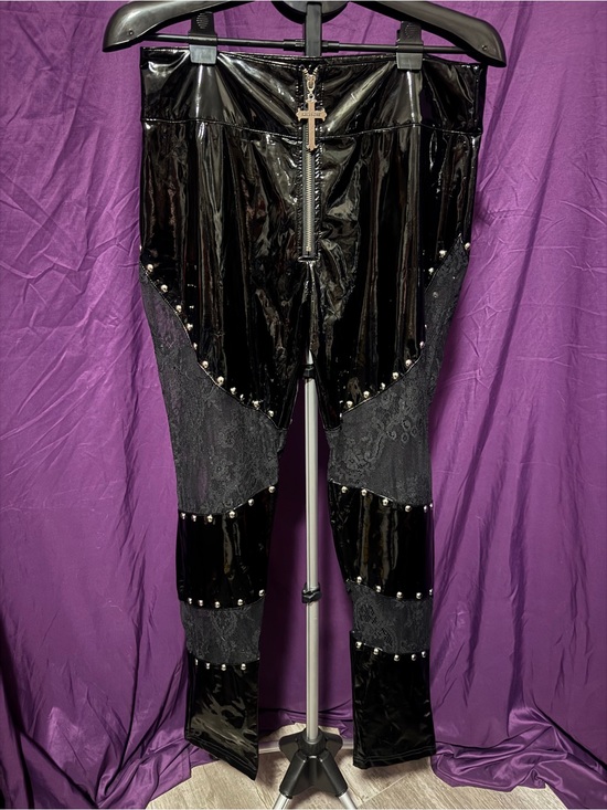 Killstar Pants - Killstar Black Patent Vinyl pants with cross zipper